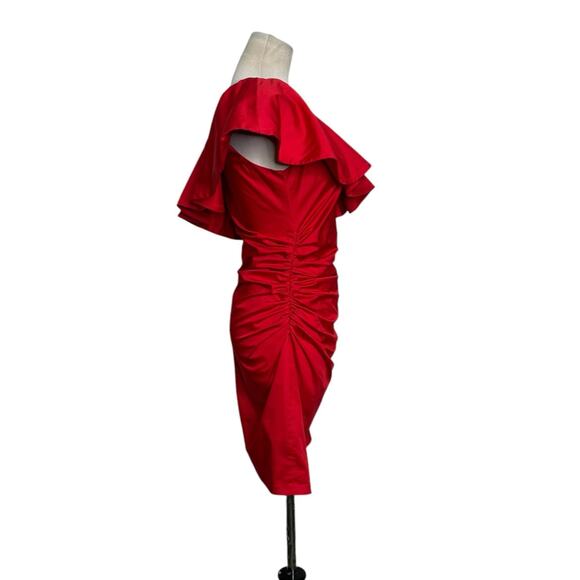 H&M red one shoulder ruffled ruched mini dress size 4 - Picture 6 of 13